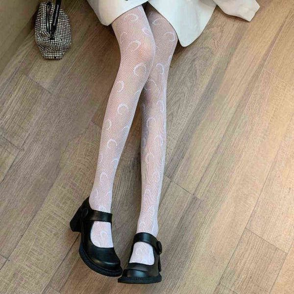 

new women's fishnet moon print tights nylon stockings lingerie female hosiery seamless fish net mesh pantyhose white black t220808, Black;white