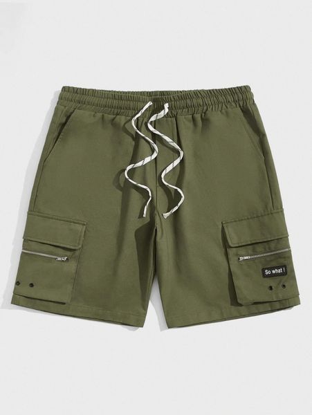 

men drawstring waist flap pocket patch detail shorts n2pt#, White;black