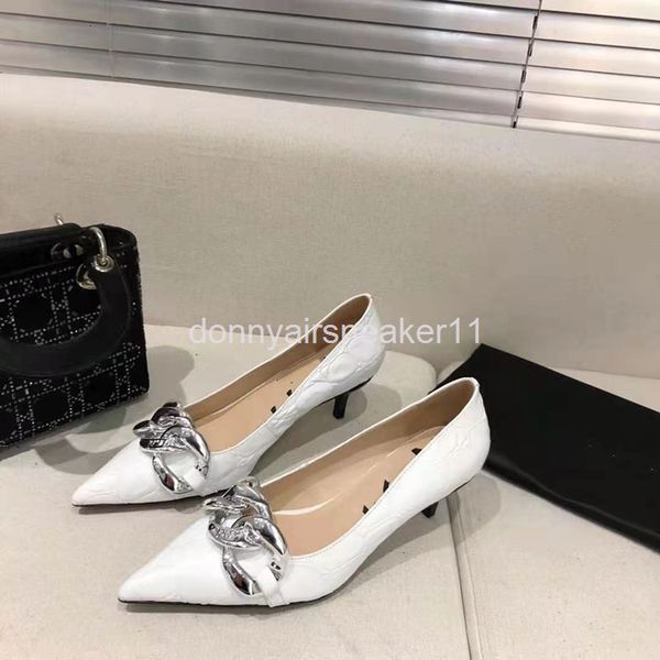 

dress shoes european goods metal chain pointed high heels women's thin leather cobblestone single shoes temperament, Black