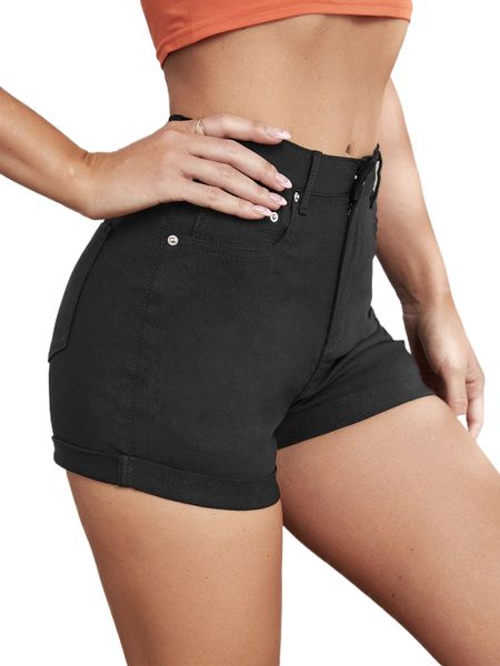 

solid straight leg denim shorts t09i#, White;black