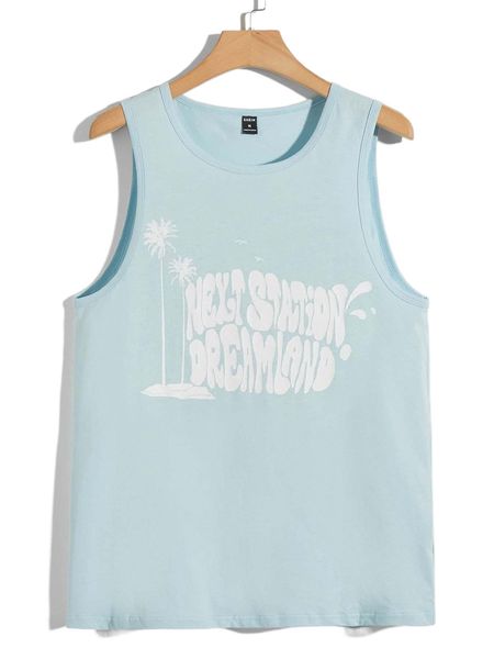 

men tropical & slogan graphic tank c6wm#, White;black