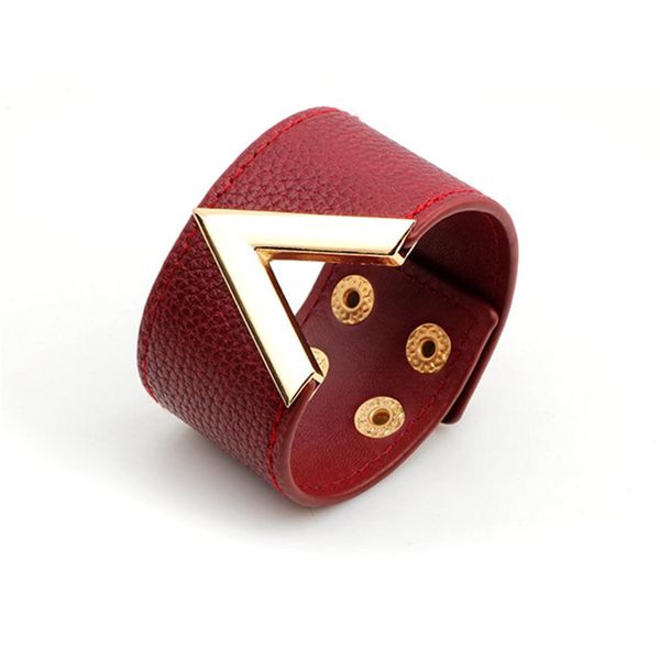 

women's leather v-shaped bracelet wild wide leather bracelet fashion europe and america leather bracelet popular jewelry char269x, Golden;silver