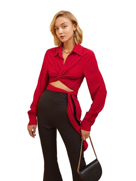 

solid twist hem shirt y8ed#, White