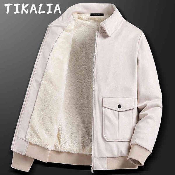 

korean fashion suede jacket men fleece lined autumn winter warm casual jacket streetwear fashion clothing men plus size coat y220803, Black;brown
