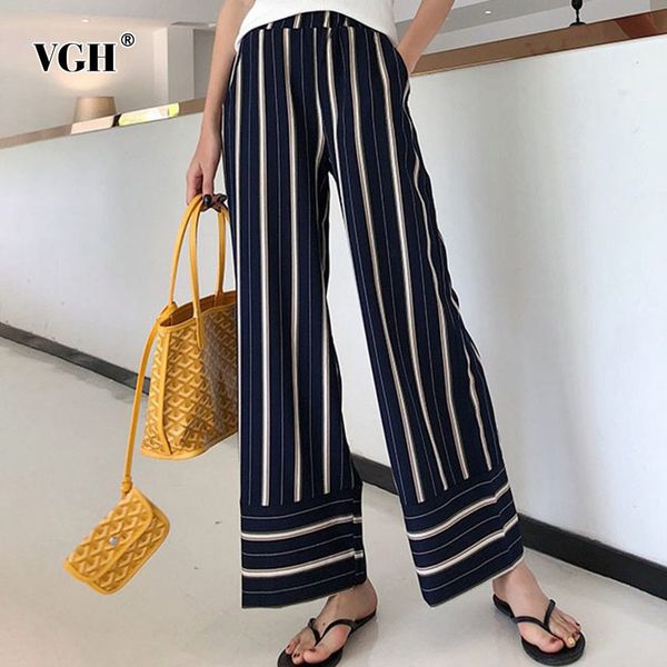 

hit color casual striped trousers for women high waist wide leg pants female spring fashion clothing 210507, Black;white