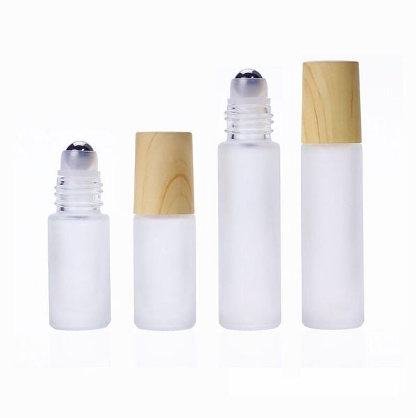 Rotolo di vetro smerigliato da 5 ml 10 ml su bottiglie Bottiglia di rullo di profumo di olio essenziale vuoto ricaricabile con sfere di rullo in acciaio inossidabile Imballaggio cosmetico