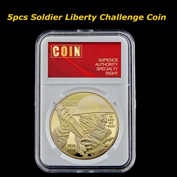 

5pcs first world war soldier liberty challenge craft united stated army eagles gold plated military coin with pccb box