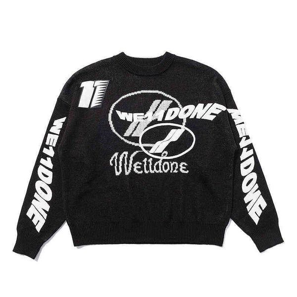 

quality high correct we11done letter pattern wool sweater men's and women's casual coat, Black