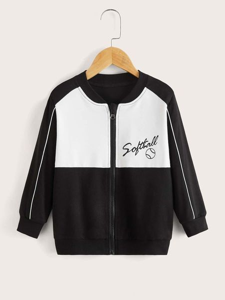 

toddler boys letter print zip front jacket she, Blue;gray