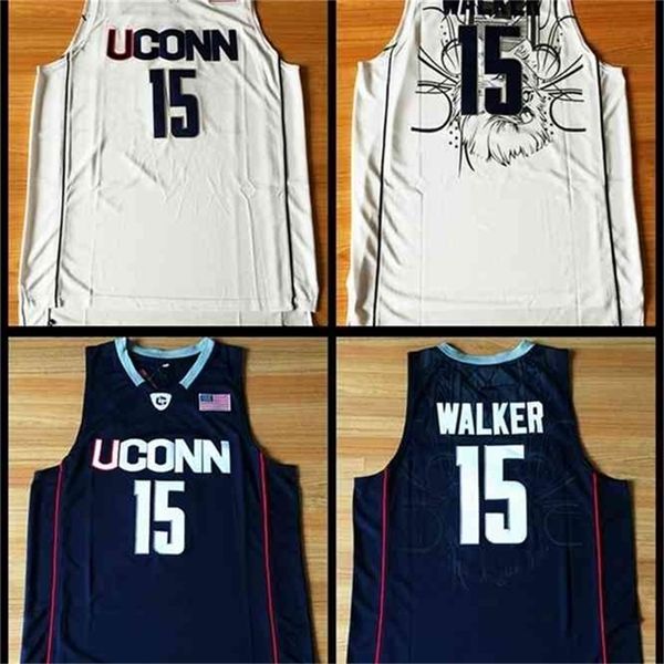 Nikivip Kemba Walker Jersey #15 UConn Huskies costurou camisa de basquete quente S-xxl azul branco azul vintage