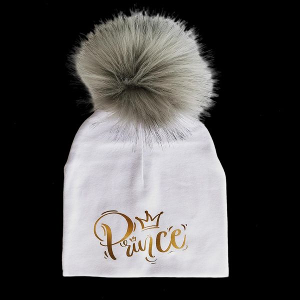 

newborn fashion golden caps prince princess letter crown toddlers infant bonnet baby pompom hat for boys scarf cap kid beanie, Yellow