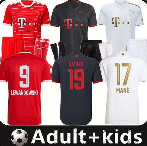 

bayernes munich mane soccer jerseys 22 23 lewandowski de ligt sane kimmich coman muller davies gravenberch football shirt men kids sets kit, Black;yellow