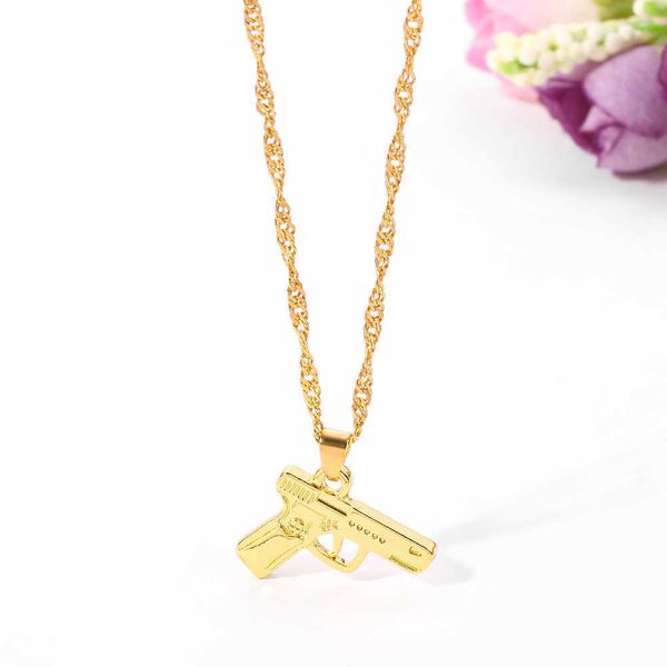 

kpop necklace with gun pendant, gold, minimalism, wave chain, hip hop, neck horn, party gift, new series, Silver