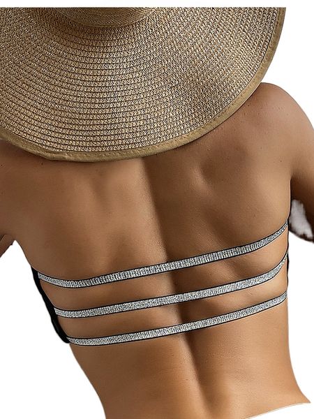 

rib sparkly glitter tape bandeau bikini n8kp#, White;black