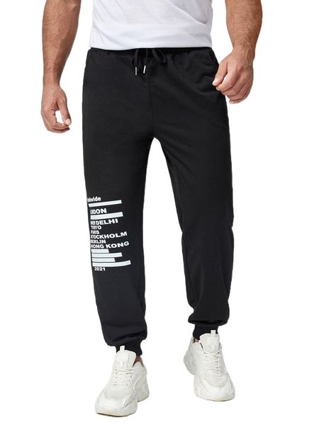 

extended sizes men letter graphic drawstring waist sweatpants 79a8#, Black