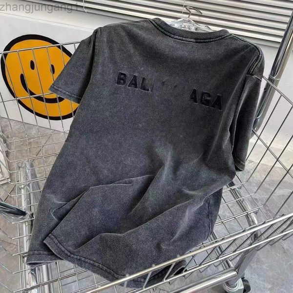 

paris b balenciga balanciagas summer paris b dark washed short sved t-shirt men's and women's letter embroidery vintage shirt 222s, White;black