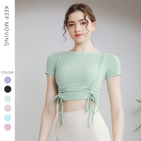 

women yoga t-shirts l-301 short sleeve sports wear crop outdoor fitness running dry fit high elastic workout gym t-shirt