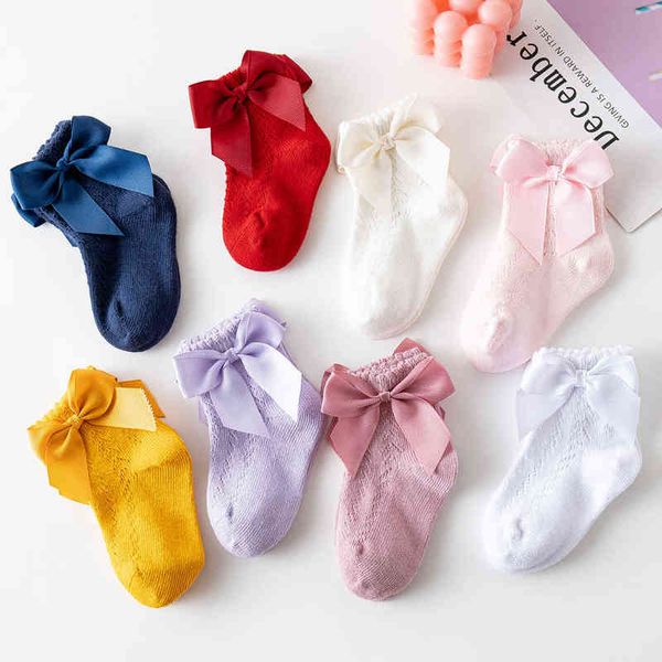 

girls baby socks bowknot mesh princess infants solid color newborn thin cotton 0-5yrs l220716, Pink;yellow
