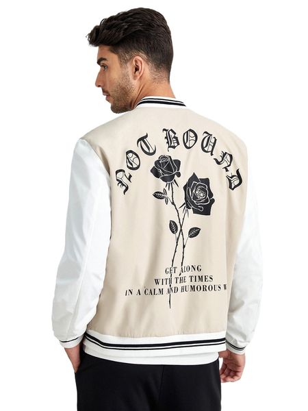 

men floral & letter graphic bomber jacket o0dr#, Black;brown