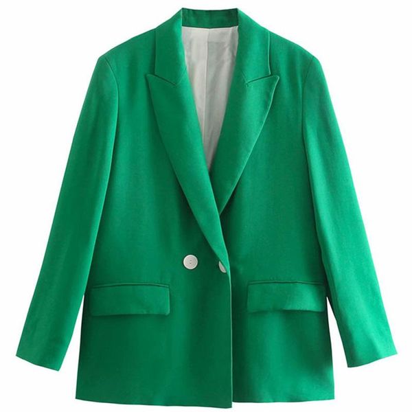 

women's suits & blazers summer casual green blazer chic double breasted wrist sleeve flap pockets women loose coat office lady suit jac, White;black