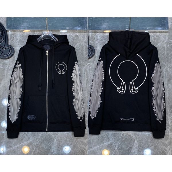

classic luxury designer fashion hoodies mens zipper ch horseshoe sanskrit cross print pullover hooded sweatshirts sweater woman loose jackts, Black