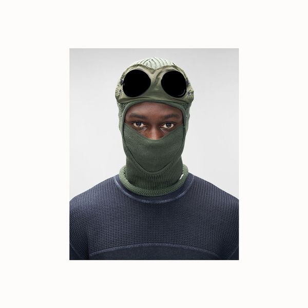 3 Farben Zwei Linsen Windschutz Kapuze Mützen Outdoor Baumwolle gestrickt winddicht Männer GOGGLE Gesichtsmaske lässig männlich Totenkopf Mützen Hüte Brille abnehmbar schwarz grau grün