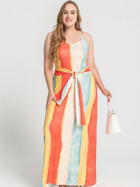 

plus self belted colorblock cami dress 58bf#, Black