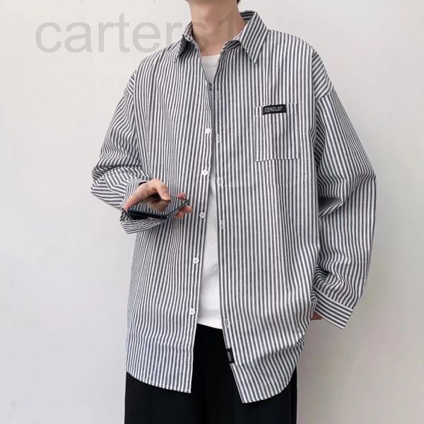 

men's casual shirts designer striped shirt men's long sleeve spring and autumn fashion ins design sense of minority casual high ru, White;black