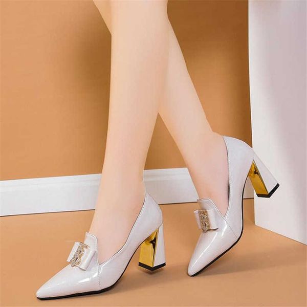 

paris classic luxury women high heels shoes pumps patent leather woman dress thick pointed toe female office designer elling, Black
