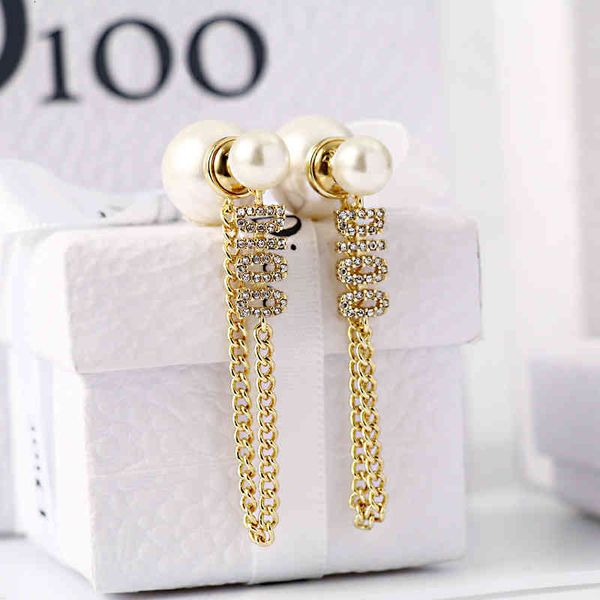 

earrings d family pearl tassel female dijiafeng light gold high version, Golden