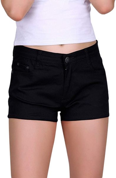

women's solid color ultra stretch fitted low rise moleton denim booty shorts h46i#, White;black