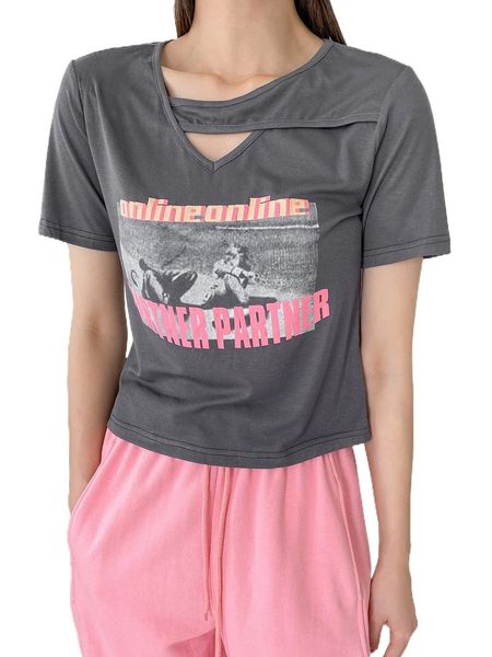 

dazy figure & letter graphic cut out tee 29dq#, White