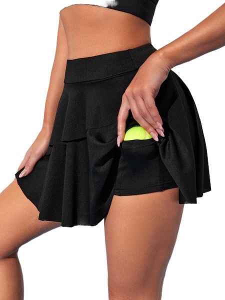 

high waist ruffle breathable softness sports skirt h2o1#, Gray