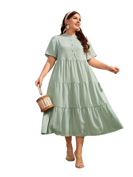 

plus ruffle hem smock dress l4td#, Black