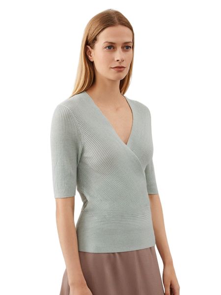 

motf premium wool mix surplice neck knit n4vu#, White;black
