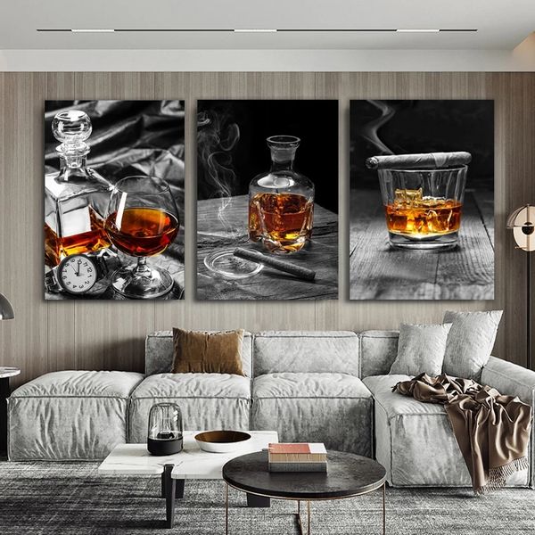Vintage Weinflasche und Glas Leinwand Malerei Poster und Drucke Wand Kunst Bild Wohnzimmer Home Office Küche Dekor Cuadros