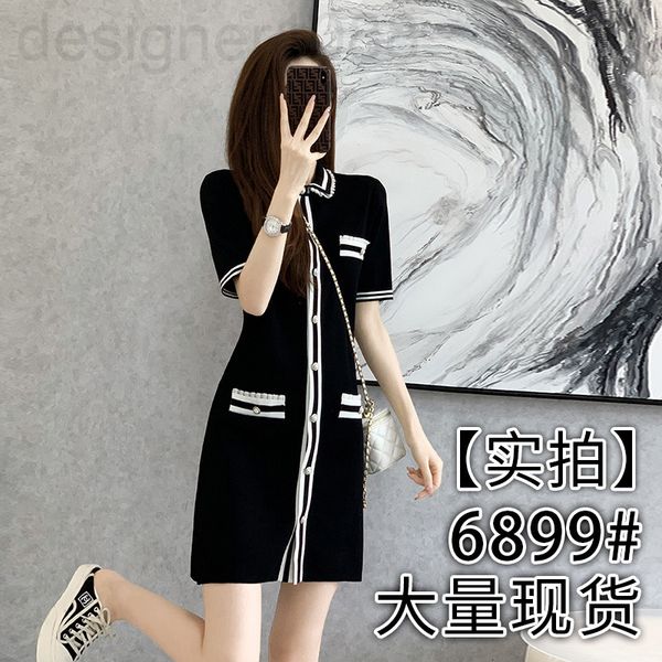 

casual dresses designer 6899# bottomed knitted dress small black skirt 2022 spring new pure color short sleeved sweater high waist qf4h, Black;gray