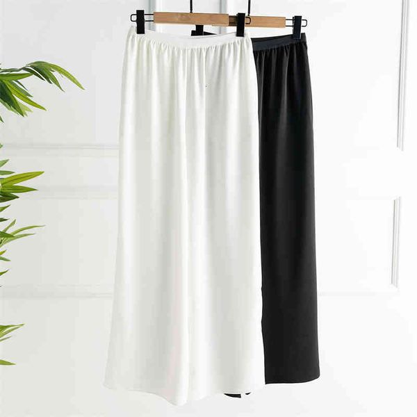 

women's pants capris french thin wide leg pants women's comfortable high waist hanging loose casual temperament elastic air summer, Black;white