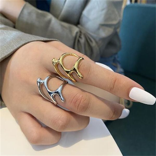 Cor de prata nova tendência vintage elegante ramos oco irregular anéis ajustáveis ​​para mulheres joias de festa fina gc1337