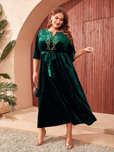 

plus floral notched velvet dress j0mm#, Black