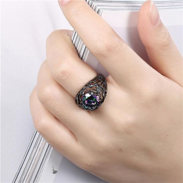 Anéis de casamento Black Color Zircon Pierced Ring Gold For Man Woman Jewelry Engagement Gifts Wynn22