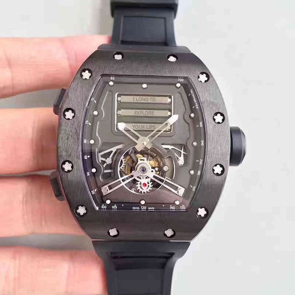 relógio Date Luxury Mens Mechanical Watch Richa Milles Business Leisure Rm69 Automatic Black Steel Case Tape Trend Relógios de pulso Swiss Movement
