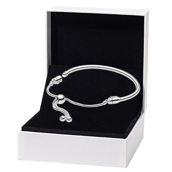 

new sterling sier slide bangle bracelet yellow gold plated women wedding gift with original box for moment adjutable ize, Black