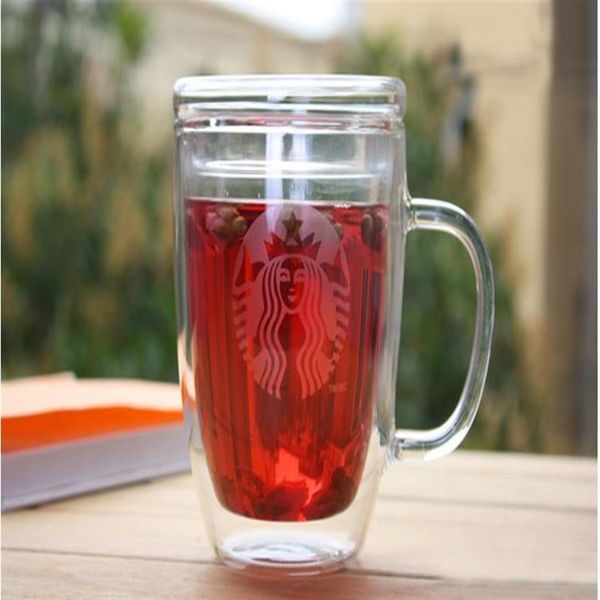 

starbucks double wall 475ml glass cup mugs coffee milk beer mug with lid an254y