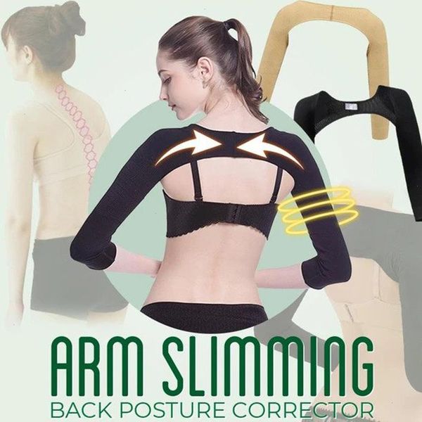 

arm slimming back shaper posture corrector shaping sleeves fat reduction for women support, Black;white