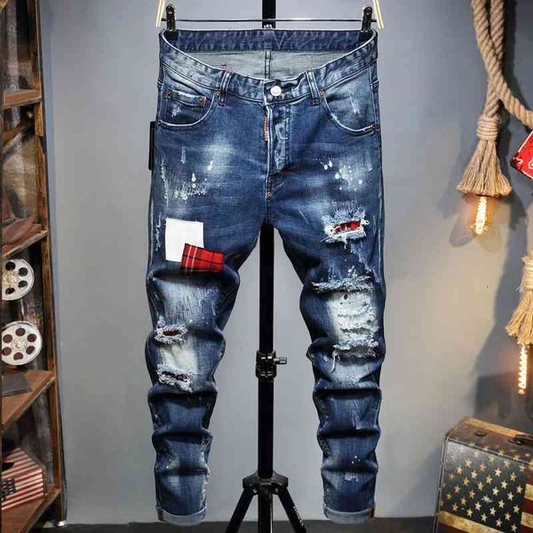 

men's jeans pants ordinary elastic blue youth cotton jeans casual middle waist pants 7ywl