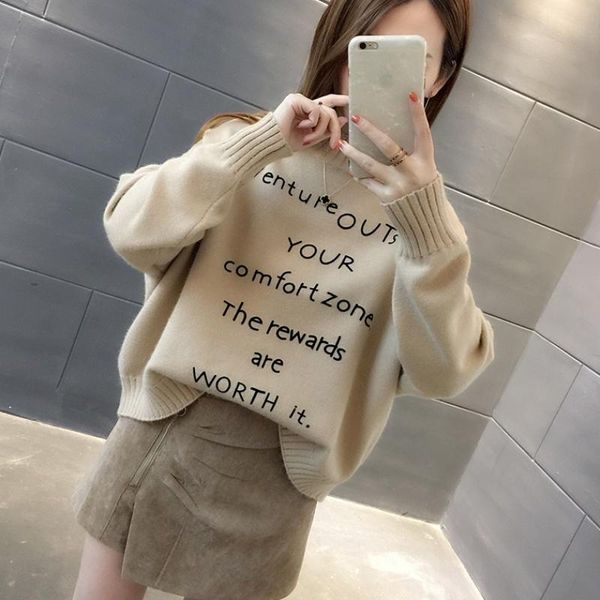 

women's sweaters women's sweaters autumn winter half high collar knit women sweater 6 color long sleeve jumper ladies letter prin, White;black