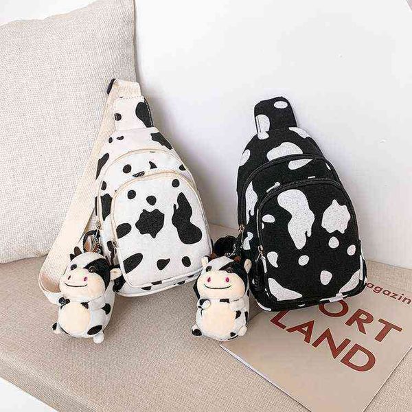 

canvas bag women's new cute cow shoulder korean fashion mobile 220518