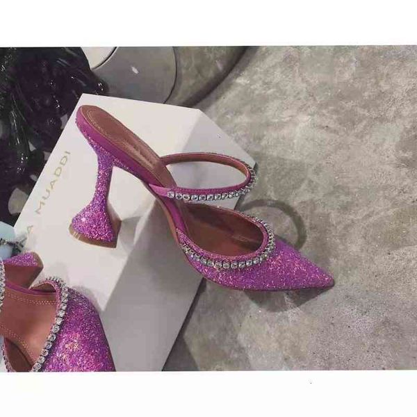 

quality sale-perfect official amina muaddi women 95mm gilda embellished glitter mules crystal high heel shoes sandals blq8, Black