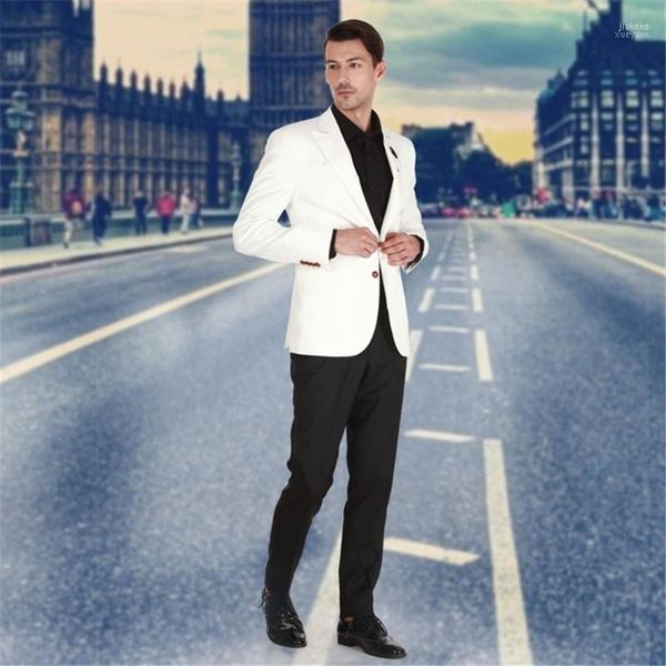 Erkek Suit Blazers Özel Erkekler Beyaz Ceket ve Siyah Pantolon Düğün Prom Slim Fit Classic Blazer damatla 2 Parçalar 1